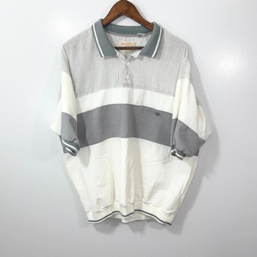 💥FINAL PRICE DROP💥 The Fox Collection Vintage 90's Polo Shirt Size XL White Grey